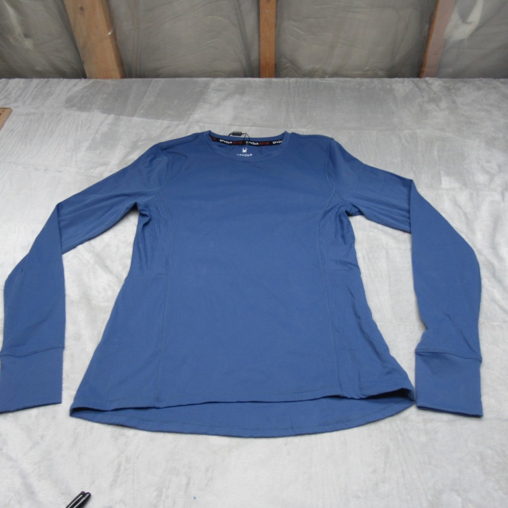 Spyder Active Shirt Womens‎ Blue Medium Active Run Thumbholes Zipper Pocket NEW